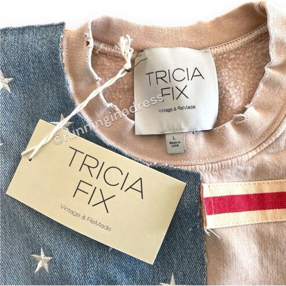 NWT Free People X Tricia Fix Stripes And Stars Pullover Size Large Tan Blue Red - Picture 10 of 15